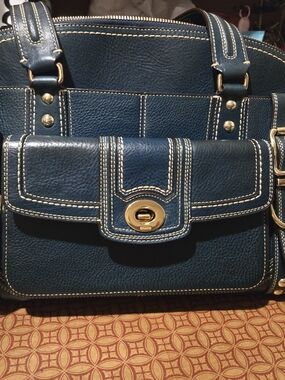 Coach Hampton Miranda Satchel in Dark Teal Blue Leather